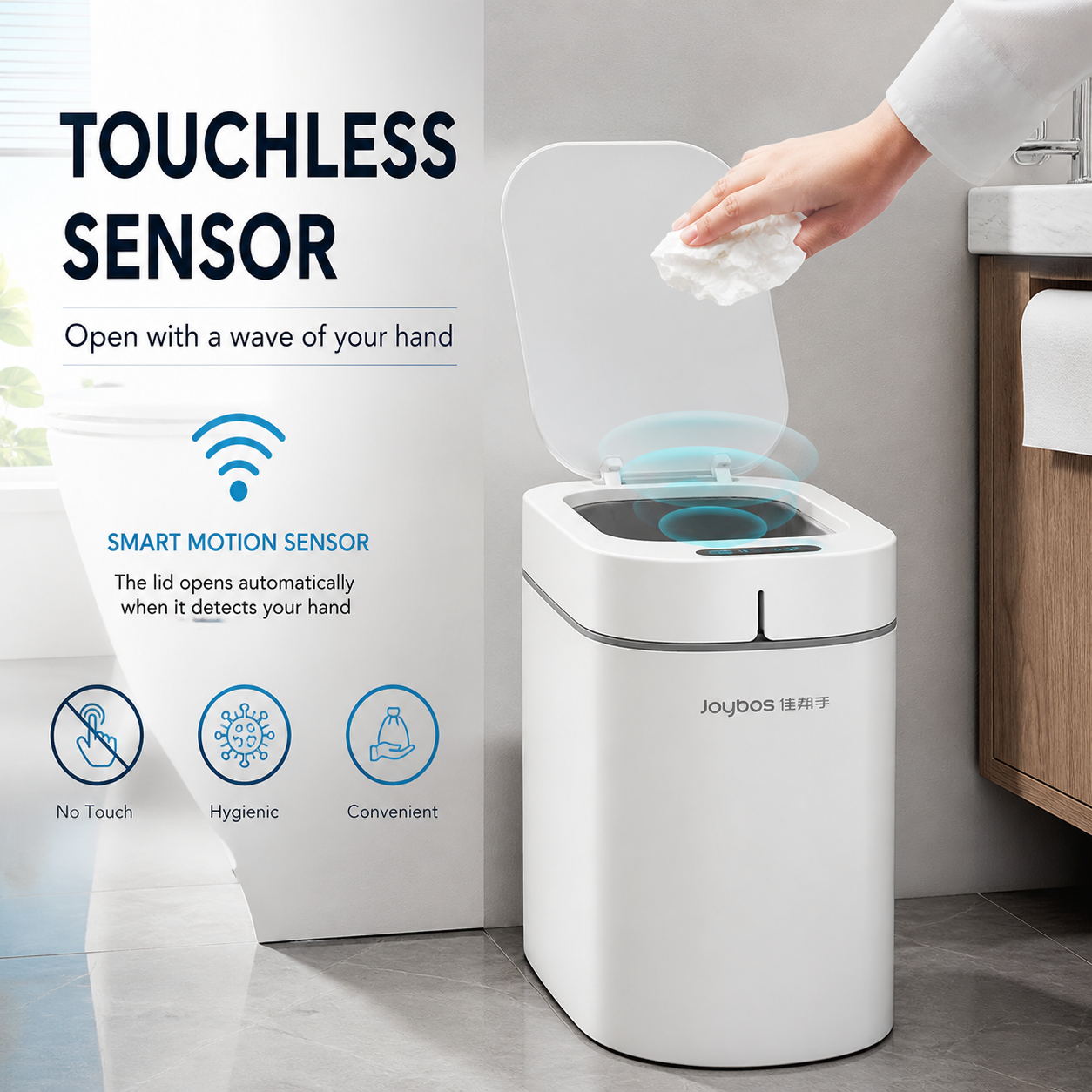 Touchless Smart Trash Can - Automatic Waterproof Sensor Bin for Bathroom & Kitchen