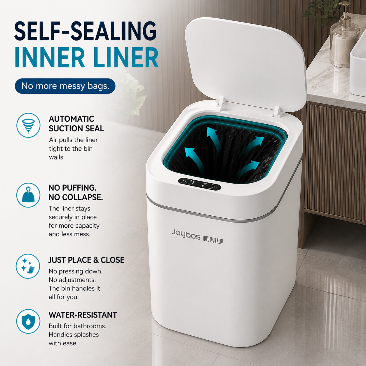 Touchless Smart Trash Can - Automatic Waterproof Sensor Bin for Bathroom & Kitchen